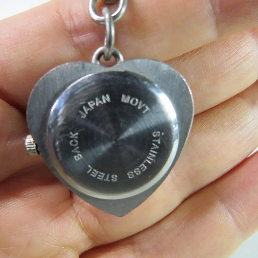 Vintage LOVE Heart Locket Watch Metal Purse Charm Pendant Clip On Dangle